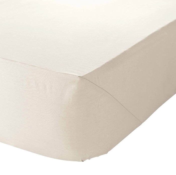 Euro Long Single Fitted Sheet Cream 12" Box 200 Tc Polycotton 3ft x 6ft 6in