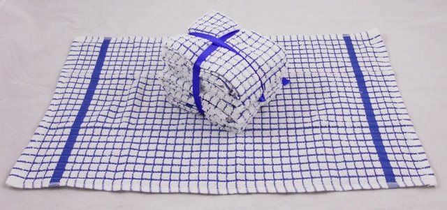 100% Cotton Mini Check Tea Towels - Pack of 5 - Blue & White