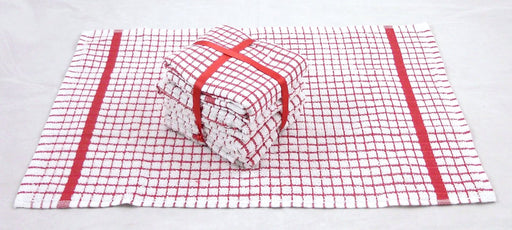 Red Tea Towels 100% Cotton Mini Check Pack of 5