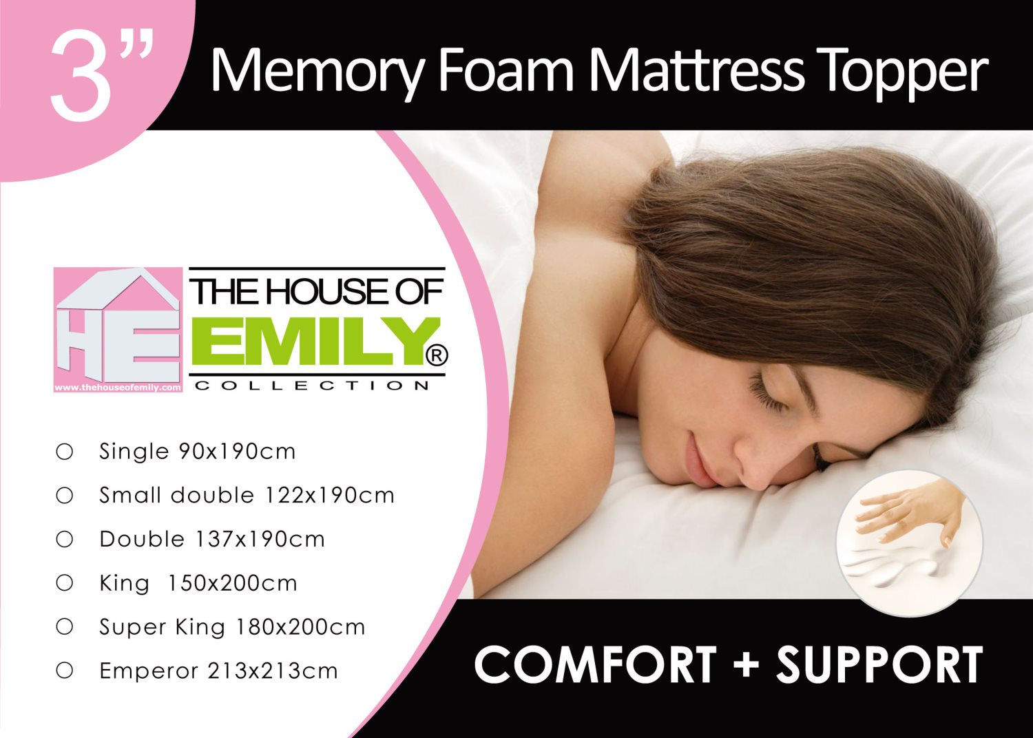 Super King Size Memory Foam Mattress Topper 3 Inch with Cover