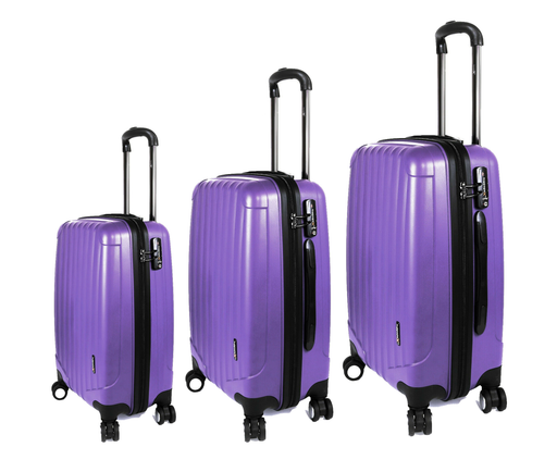 Purple Suitcase Set of 3 Hard Shell Luggage X 4 Double Spinner Wheels